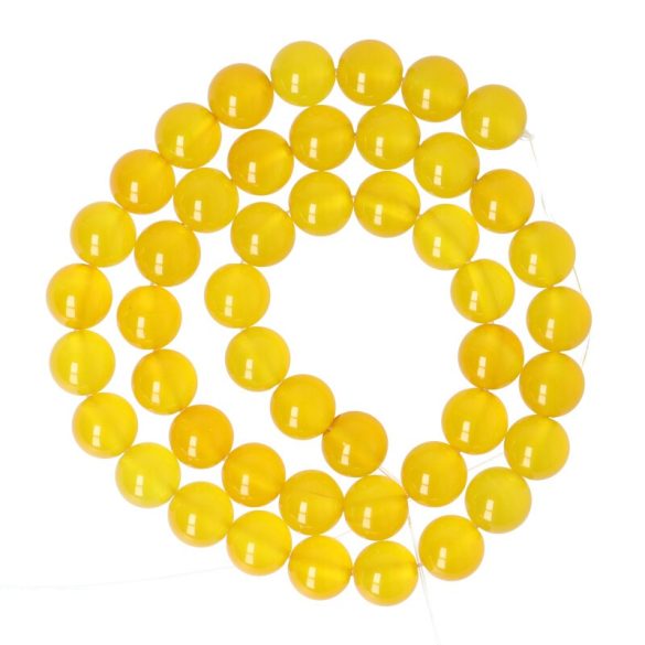 Sárga achát alapanyagszál, golyós, 8 mm, kb. 38 cm