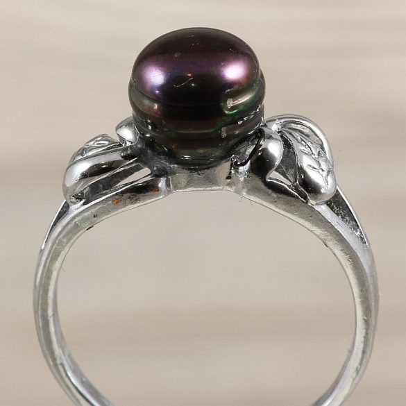 Tenyésztett gyöngyös gyűrű-2, fekete