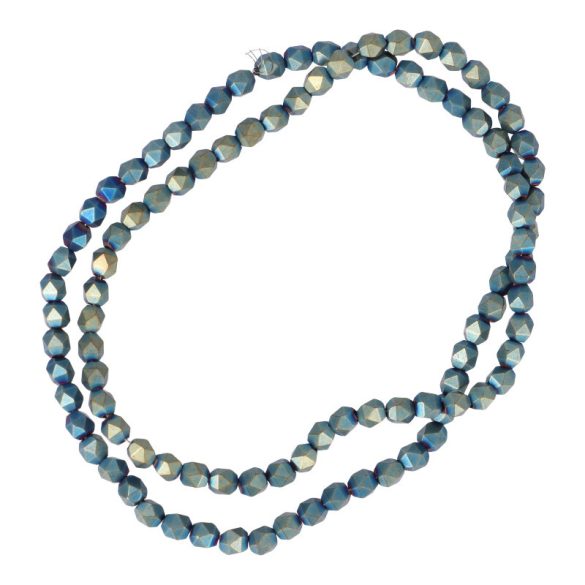 Hematit alapanyagszál, gyémánt csiszolás, matt kék, 4 mm, kb. 38 cm