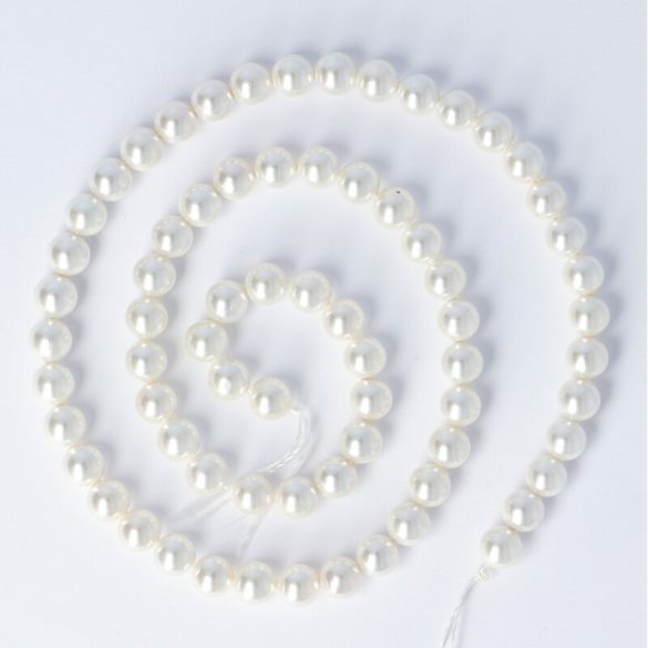 Shell Pearl alapanyagszál, fehér, golyós, 6 mm, kb. 38 cm
