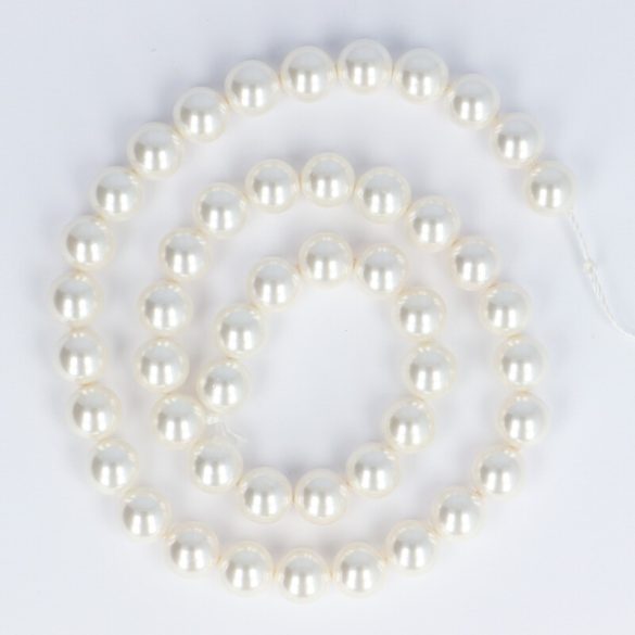 Shell Pearl alapanyagszál, fehér, golyós, 8 mm, kb. 38 cm
