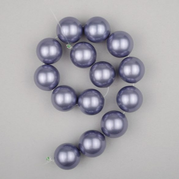 Shell pearl alapanyagszál, szürkéskék, golyós, 14 mm, 19 cm