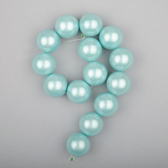 Shell pearl alapanyagszál, világoskék, golyós, 14 mm, 19 cm