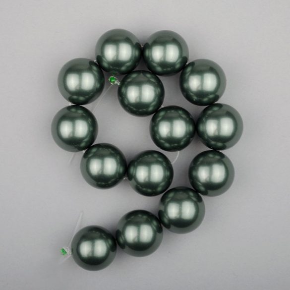 Shell pearl alapanyagszál, olajzöld, golyós, 14 mm, 19 cm