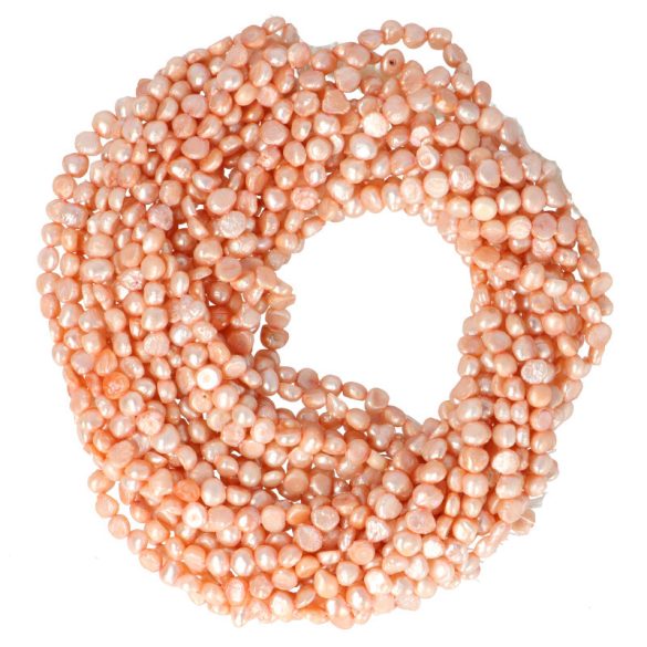 Potátó, színezett tenyésztett gyöngy alapanyagszál, 4-5 mm, rózsaszín, kb. 40 cm