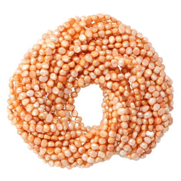 Potátó, színezett tenyésztett gyöngy alapanyagszál, 4-5 mm, narancssárga, kb. 40 cm